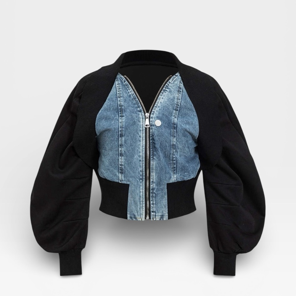 Micas Patchwork Zipper Denim Outerwear Jacket - image 2